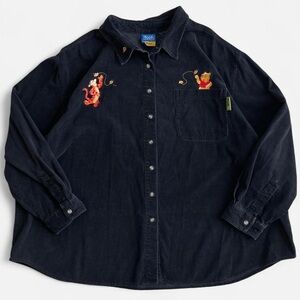 Vintage Disney Winnie the Pooh Black Corduroy Shirt Embroidered Pooh & Tigger